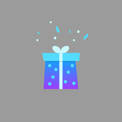 Flat Vector Isolated Birthday Christmas Gift Box Blue Confetti