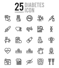 25 Diabetes Outline icons Pack vector illustration.