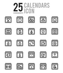 25 Calendars Outline icons Pack vector illustration.