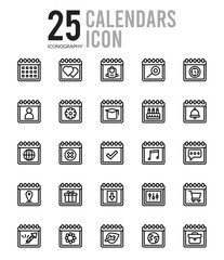 25 Calendars Outline icons Pack vector illustration.