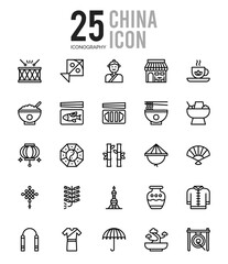 25 China Outline icons Pack vector illustration.