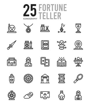 25 Fortune Teller Outline icons Pack vector illustration.