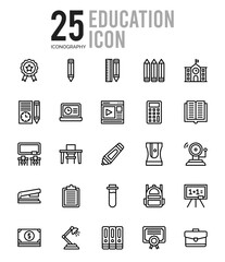 25 Education Outline icons Pack vector illustration.