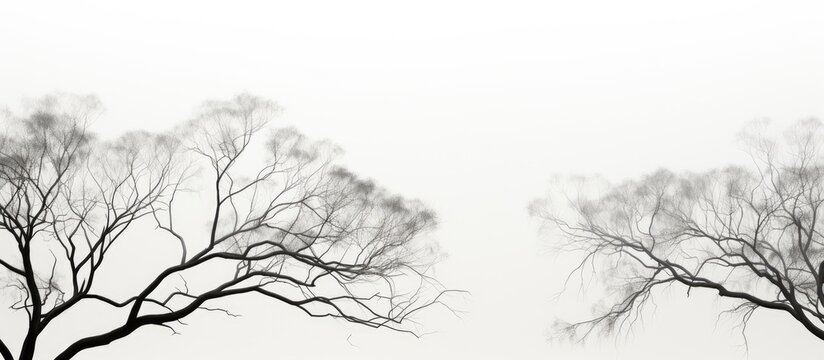 Sparse leaves on silhouette of gum tree canopy With copyspace for text