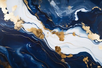 Captivating Blue and Gold Marble: Abstract Acrylic Texture