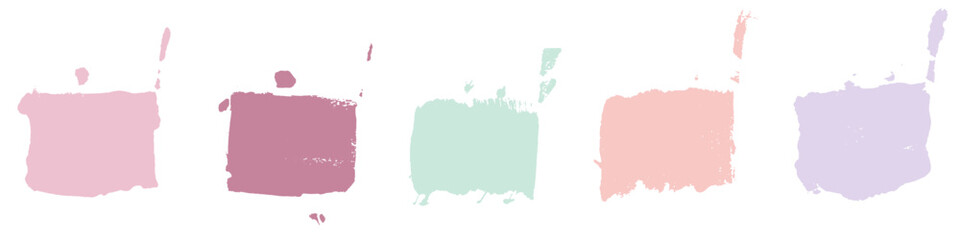 Grunge Brush, Dirty Distressed Paintbrush Color Collection. Paint Texture in Square Shape Set, Color Rectangle Ink Brushstroke. Rough Abstract Graphic Element. Isolated Vector Illustration