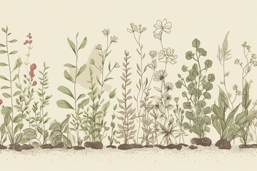 Illustration of small plants on a plain backdrop. Generative AI