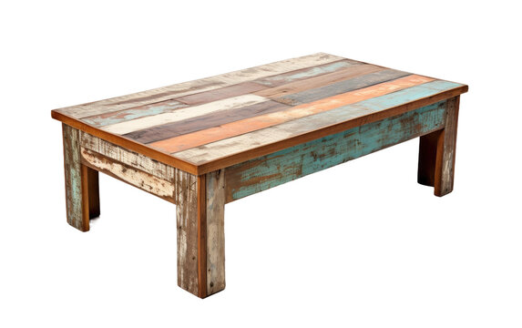 Weathered Wood Plank Table Coffee on isolated background