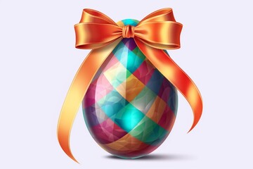 Colorful easter egg with ribbon on transparent background, ideal for label, card, banner, or sale price. Generative AI