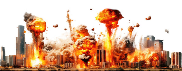 Explosions in city isolated on the transparent background.