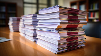 Stack of documents on the office desk.