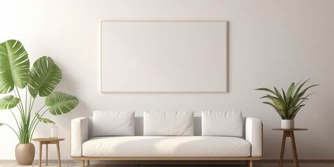 mock up poster frame in modern interior background, living room, Scandinavian style : Generative AI