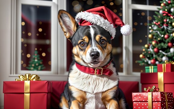 Santa's Paws A Festive Canine Surprise ai generated