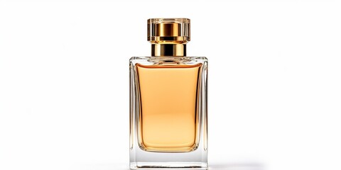 A Bottle of Perfume. Parfum in Beautiful Gold Glass Bottle Isolated on White. Fragrance for Men. Perfume Spray. Modern Luxury Parfum De Toilette with Notes of Grapefruit Coriander Basi : Generative AI