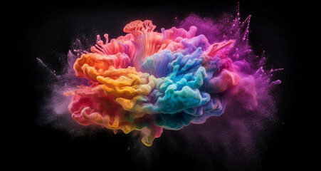 the brain's shape is shown in colored powder, in the style of dynamic color combinations, colorized