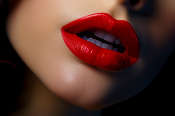 Closeup of woman's red lips.