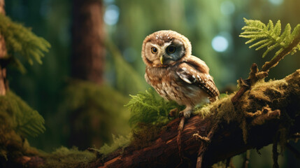 View of spotted owlet perched on a tree branch