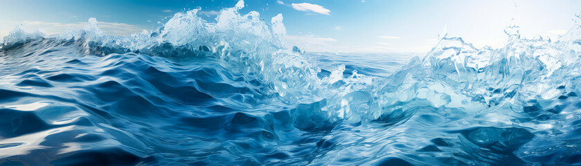 Close up of blue water shoot on the deep sea. Aqua, water texture. Ocean wave background. Seascape. Generative ai.