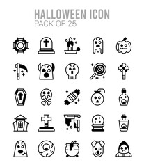 25 Halloween Lineal Fill icons Pack vector illustration.