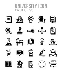 25 University Lineal Fill icons Pack vector illustration.