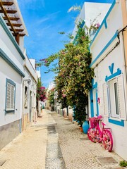 A typical street on Olhao, a city on Algarve region, Portugal.