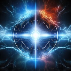 Abstract technology hud interface hologram elements neon lights, circle percent vitality innovation on hi tech future design. Generative AI