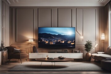 Elegant living room with big tv screen