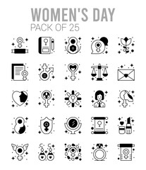 25 Women's Day Lineal Fill icons Pack vector illustration.