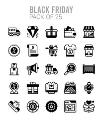 25 Black Friday Lineal Fill icons Pack vector illustration.