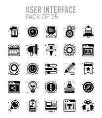25 User Interface Lineal Fill icons Pack vector illustration.
