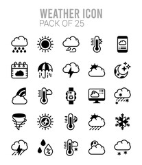 25 Weather Lineal Fill icons Pack vector illustration.