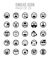 25 Emojis Lineal Fill icons Pack vector illustration.