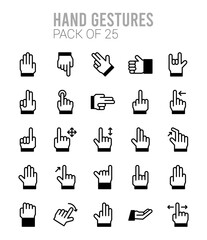 25 Hand Gestures Lineal Fill icons Pack vector illustration.