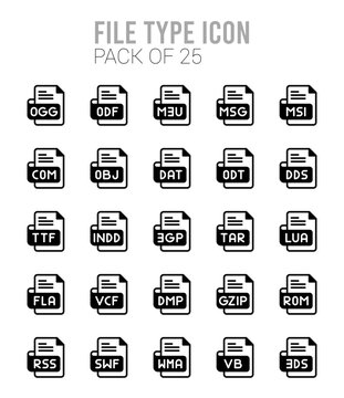 25 File Type Lineal Fill icons Pack vector illustration.