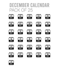 25 December Calendar Lineal Fill icons Pack vector illustration.