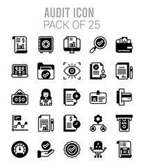 25 Audit Lineal Fill icons Pack vector illustration.