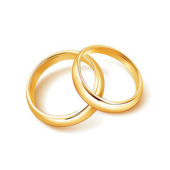 Two beautiful golden wedding rings vector style minimalistic clipart on white background