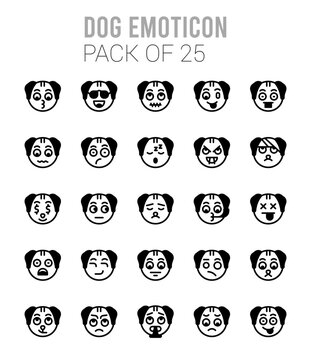 25 Dog Emoticon Lineal Fill icons Pack vector illustration.