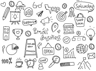 doodle art small business hand drawn vector simple. with flowchart, statistic and element component business.	
