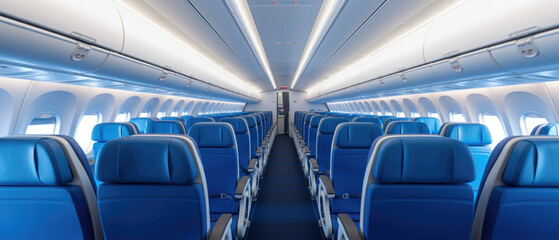 Modern Airplane seats in perspective. Transportation concept.