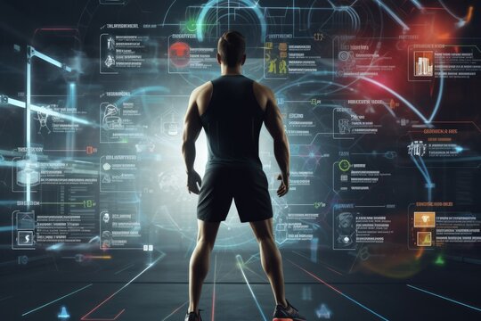 Strength training people in sport. Modern technology in sport science concept. Generative AI