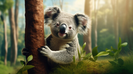 Koala on eucalyptus tree outdoor
