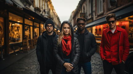 Obraz premium Cool, edgy millennials. Group of young people in street UK.
