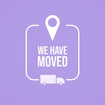 We are moving from one address to another address. Isolated on purple background. 