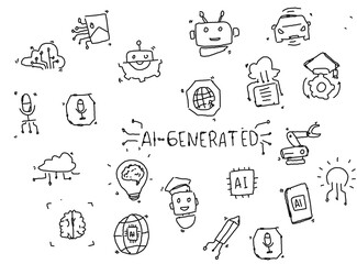doodle art hand drawn vector simple. with generative AI set, Digital business. 