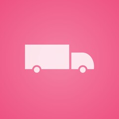 Truck Icon. Commercial truck express delivery service. Flat illustration. Isolated on pink background. 