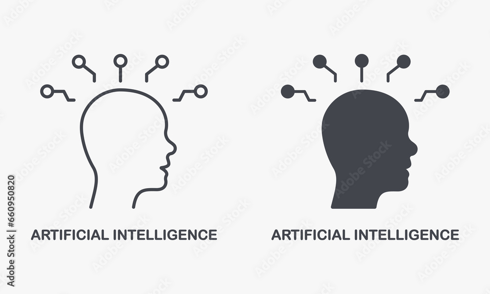 Poster digital technology and machine learning symbol collection. artificial intelligence silhouette and li