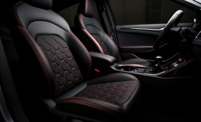 Red and black interior of a car