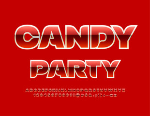 Vector stylish invitation Candy Party. Elegant Red Font. Glossy Alphabet Letters and Numbers set