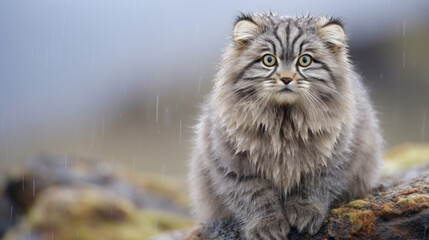 Naklejka na ściany i meble Manul or Pallas's cat, Otocolobus manul, cute wild cat from Asia